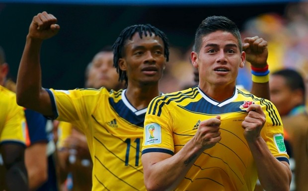 Colombia's+James+Rodriguez+(R)+celebrates+scoring+against+Ivory+Coast+during+their+2014+World+Cup+Group+C+soccer+match+at+the+Brasilia